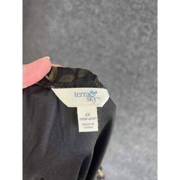 Terra & Sky Blouse Women 1X Plus Black Floral Long Sleeve Round Neck Casual - Picture 5 of 7